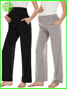 Maternity Palazzo Pants Stretch Wide Leg Lounge Pregnancy Trousers Pockets